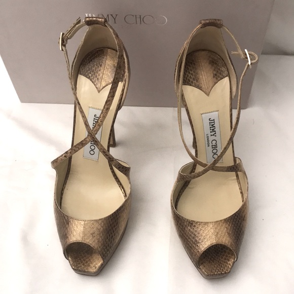 Jimmy Choo: 38 1/2 EU Snake/Gold - Picture 5 of 11